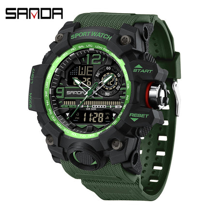 Sanda Hot-Selling Watch Korean Version Student Party Multi-Functional Waterproof Alarm Clock Electronic Watch Cool Dual Display Luminous Sports Watch