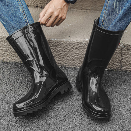 Rain Boots Men's Medium-High Outdoor Labor Protection Water Boots Men's Thick-Soled Construction Site Rain Boots Non-Slip Kitchen Rubber Shoes Waterproof Car Wash Shoes
