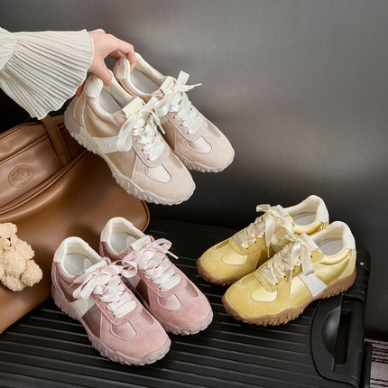 7cm Height-Increasing Ballet-Style Trainers for Women, 2025 Summer New Satin Genuine Leather Thick-Soled Sports Casual Shoes
