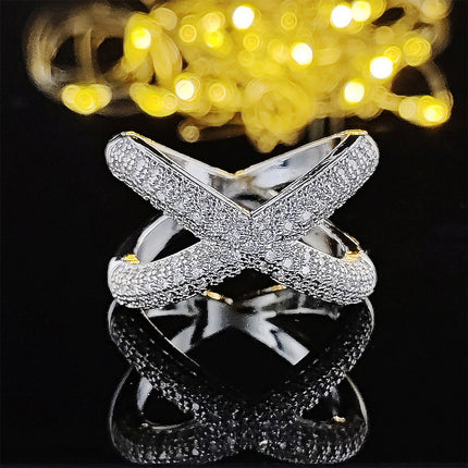 E-Commerce Aliexpress Wish European and American Cross-Border Creative Asymmetrical Geometric Full Diamond Luxury Women's Ring R4810