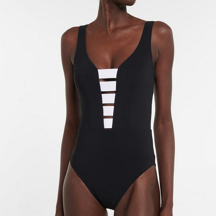 2025 Europe and the United States new ins wind black and white v collar sexy one-piece swimsuit suit women cross-border explosions