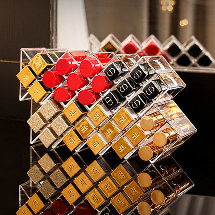 Diamond pattern lipstick storage box grid fish-shaped vertical cosmetics storage rack transparent lipstick lip glaze display rack cross-border