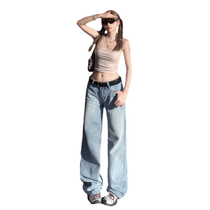 American Style Retro Wide Leg Jeans Women's 2025 Spring and Summer New Low Waist Spice Girl Loose Slimming Straight Pants