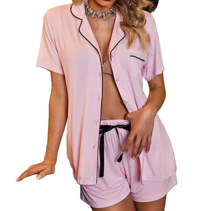 European and American Women's Cross-Border Pajamas Set Short-Sleeved Pajamas Cardigan Button-Style Pajamas Two-Piece Set Source Factory Cool