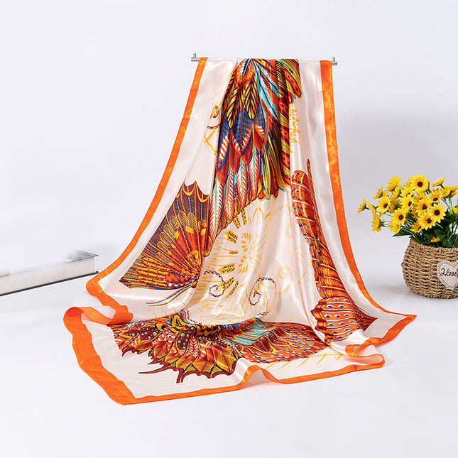 Silk Scarf Women's Summer Korean-style All-match Large Square Silk Hand Scarf Women's Spring and Autumn Shawl Long Sunscreen Beach Towel