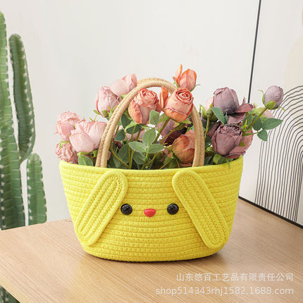 Cute Baby Souvenir, Cute Dog Cotton Thread Woven Bag, Hand-Held Cartoon Small Fresh Basket Bag, Hand-Held Women's Bag