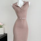 Gray pink dress + belt / S
