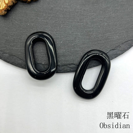 Natural Crystal Amethyst Rose Quartz O-Ring Pendant Tiger Eye Aventurine Jade Large Hole Oval Circle DIY Pendant Accessories