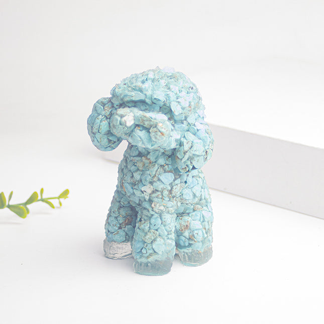 Natural Crystal Crushed Stone Resin Teddy Dog Animal Figurine Decoration for Home Desktop Decoration Cute Amethyst