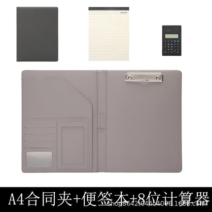 A4 Folder Calculator Multifunctional Leather Document Folder Office Contract Folder with Manager Folder Storage