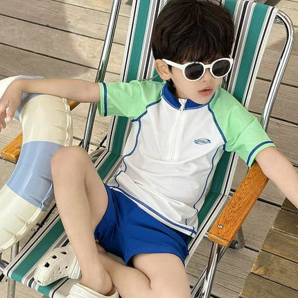 Children's Swimsuit Boy Split Long-Sleeved Quick-Drying Small and Medium-Sized Boy Beach Baby Short-Sleeved Student Swimsuit