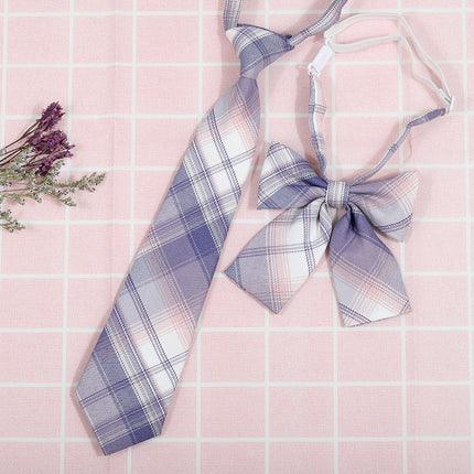 Japanese and Korean striped jk/dk college style men's and women's red cyanotic gray blue shirt accessories tie-free collar set