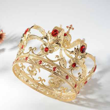 HG1564 Baroque Bridal Jewelry Oversized Crown King Court Crown Retro Alloy Headwear Men's Ball