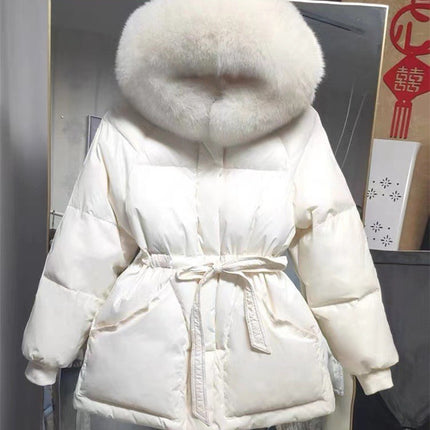 Dongdaemun White Duck down Jacket Women's 2023 Winter New Drawstring Waist Real Fox Fur Collar down Jacket