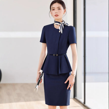 Grey Short-sleeved Suit suit Women's Summer High-end Hotel Front Desk Tooling Elegant Jewelry Store Work Clothes Professional Dress