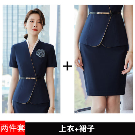 High-end beauty salon beautician suit women's short-sleeved fashion temperament hotel front desk jewelry store work clothes summer