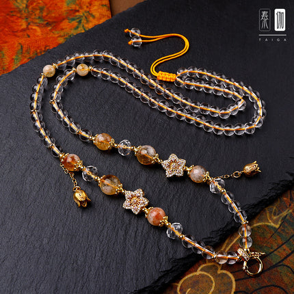 Taiga Thai Buddha Brand Chain Natural Yellow Tower Crystal Pendant with Chain Necklace Thangka Neck Chain Adjustable Length