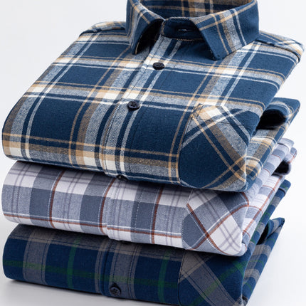 Winter Warm Shirt Pure Cotton Brushed Plaid Fleece-Lined Thickeneded Middle-Aged and Elderly Men's Cardigan Dad's Cotton Shirt