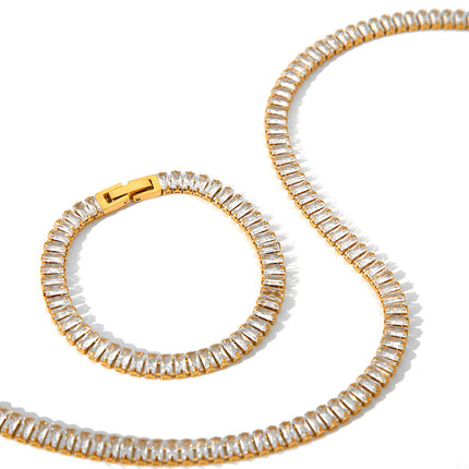 Cross-Border European and American Zircon Necklace Jewelry Women's High-End Versatile Clavicle Chain Full of Diamonds Stainless Steel Bracelet Titanium Steel Hand Jewelry
