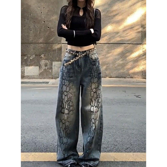 American Vintage plus size Graffiti Painted Jeans Children Spring Spice High Street Hiphop Hip Hop Mop Pants