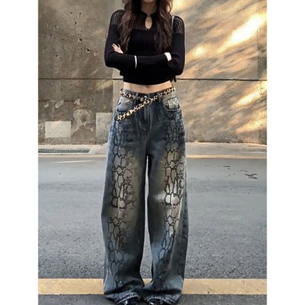 American Vintage plus size Graffiti Painted Jeans Children Spring Spice High Street Hiphop Hip Hop Mop Pants