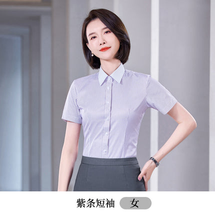 Striped Shirt Women's Short-sleeved Business Workwear Men's and Women's Business Wear Shirt Black Office White-collar Work Clothes suit