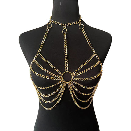 Cross-Border European and American Style Bra, Waist Chain, and Choker All-In-One Sexy Fashion Metal Chain Tassel Body Chain Dl0029