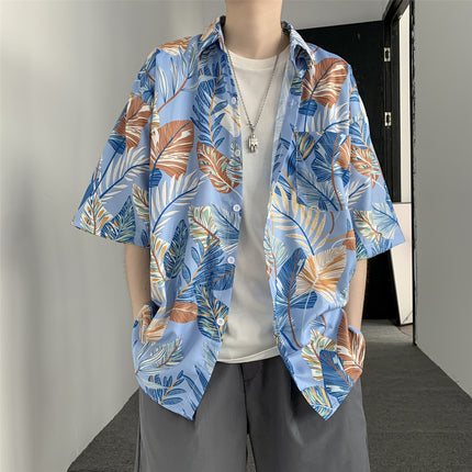 Summer Short-Sleeved Shirt for Men Ins Retro Funny Human Head Personalized Print Trendy Brand Korean Style Loose Shirt Trendy Top