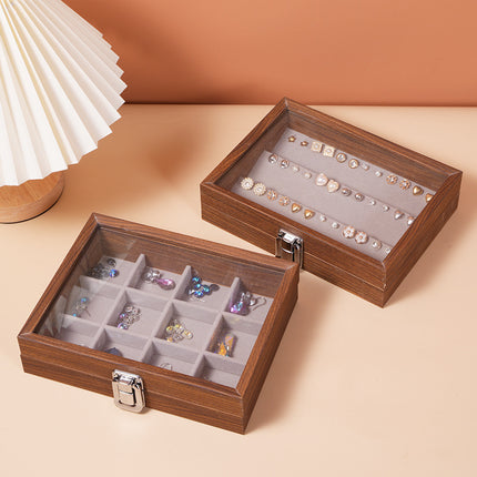 Black Walnut Wood Grain Dustproof Jewelry Box with Lid Bracelet Bracelet Ring Earrings Necklace Box Jewelry Storage Box