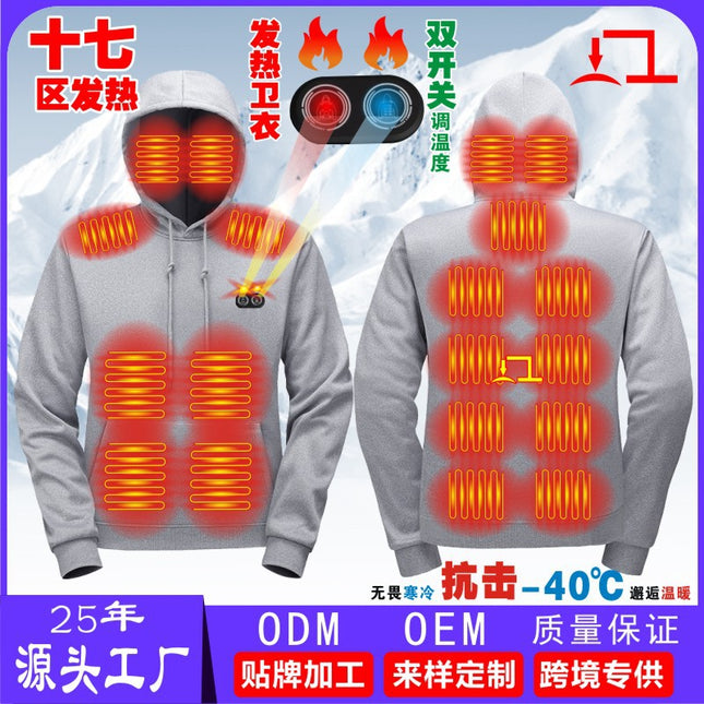 Cross-Border Heating Clothing Winter New Men's Hooded Heating Sweatshirt Electric Heating Sweatshirt Intelligent Constant Temperature Heating Warm Top