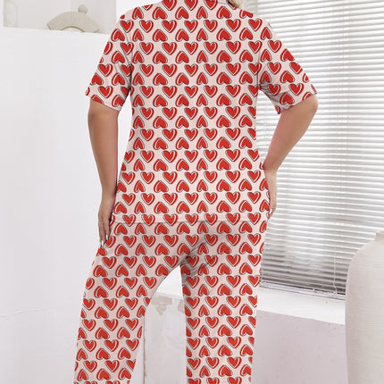 Cross-border foreign trade for plus size ladies new love printed short sleeve jacket pants pajamas two-piece wholesale