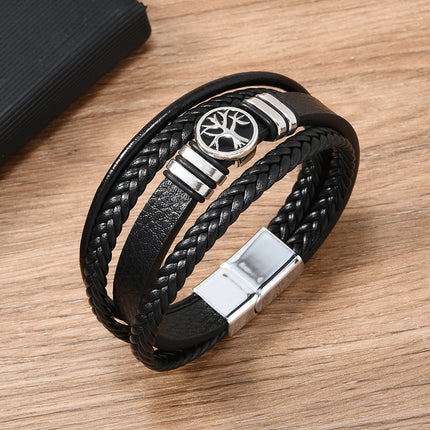 Cross-Border New Products European and American Retro Style Various Ready-Made Life Tree Fashion Versatile Multi-Layered Hand-Woven Men's Bracelets