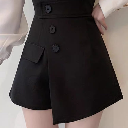 Shorts Women's Spring 2024 New chubby girl plus size High Waist Casual Pants Design Button Slim A- shaped Wide Leg Pants
