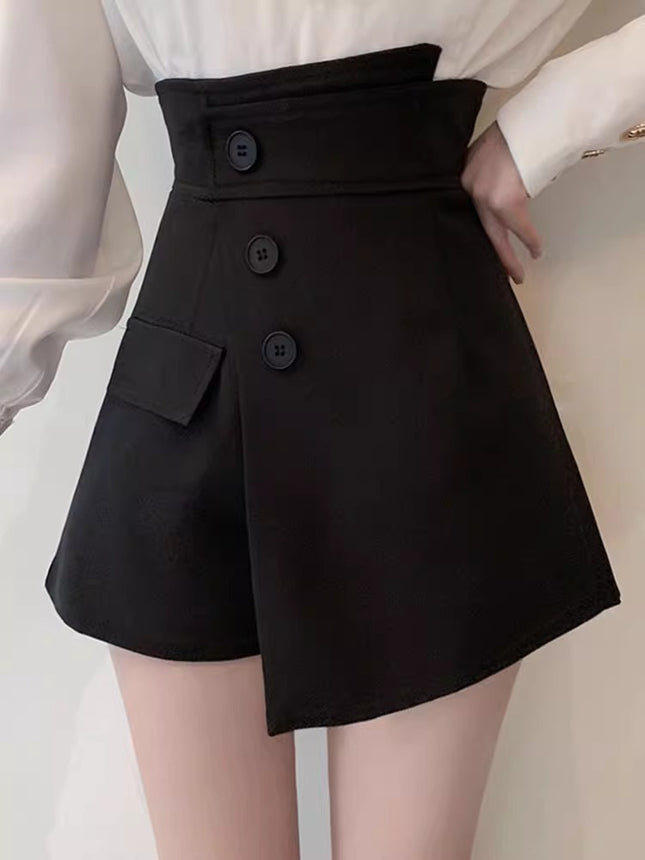 Shorts Women's Spring 2024 New chubby girl plus size High Waist Casual Pants Design Button Slim A- shaped Wide Leg Pants