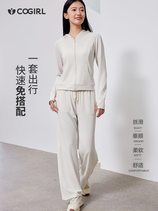 Spring Women's Lazy Casual suit Women's Two-Piece Slimming Top Hoodie Sweatshirt Sportswear suit Wide Leg Pants