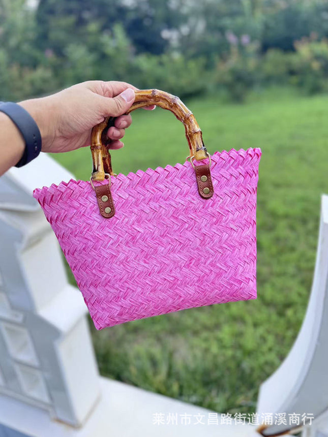 Purely Handmade Bamboo Woven Bag 2026 New Style Woven Bag French-Style Hand-Held Straw Woven Colorful Bag Vegetable Basket Gift Bag