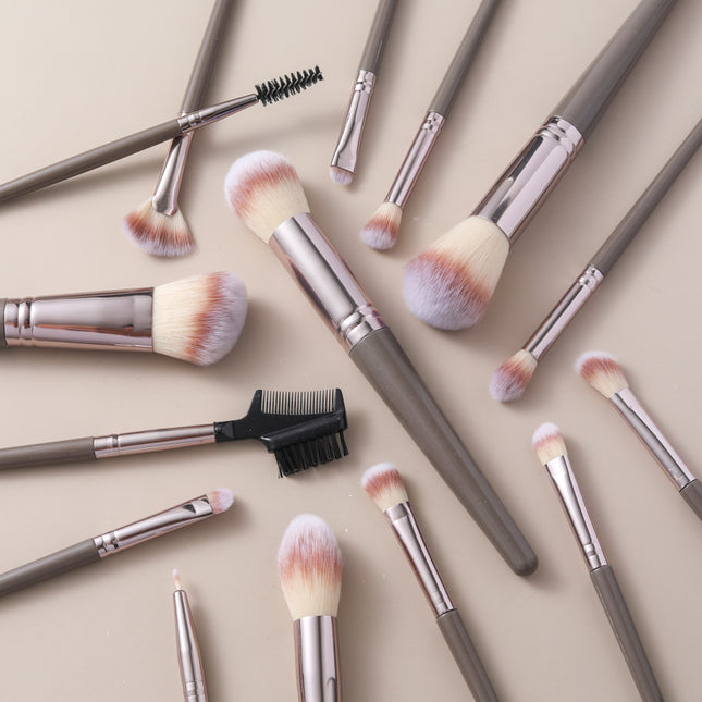 Cross-Border Amazon Same-Style Makeup Brushes for Beginners, 15-Piece Champagne Color Brush Set, Highlighter Brush, Beauty Makeup Supplies