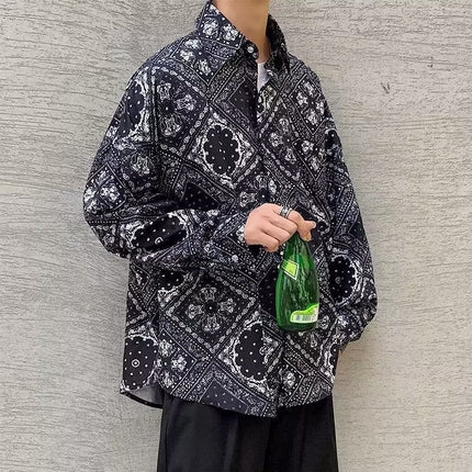 2023 New Cashew Flower Shirt Men's Autumn Loose Fashionable New Style Hong Kong Style All-match Casual Long-sleeved Shirt Jacket