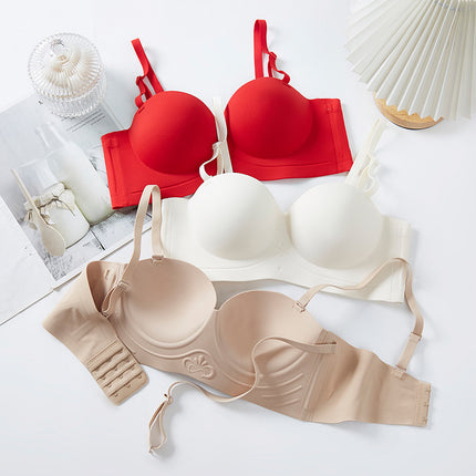 Women's Strapless Bra with Detachable Seamless Half-Cup Design for Small Busts, Wireless Push-Up Bra