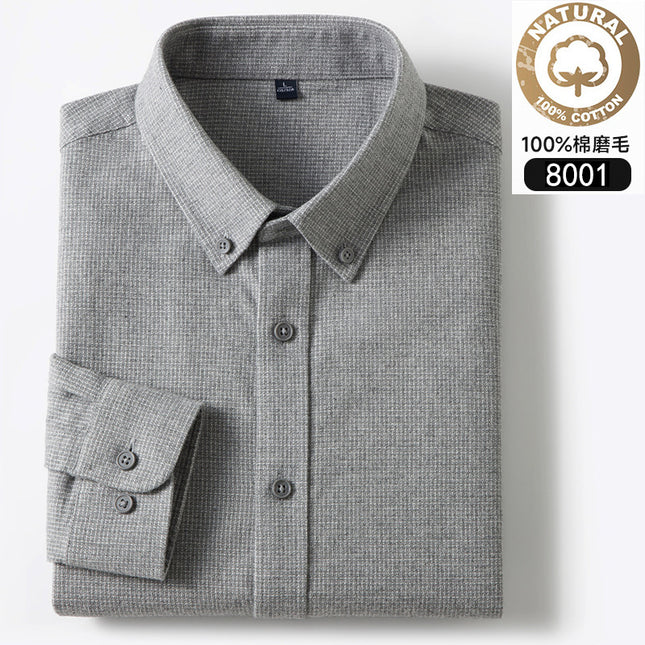 Autumn and Winter New Pure Cotton Brushed Long-Sleeved Shirts for Young and Middle-Aged Plaid Casual Business Men's Shirts Popular on Douyin