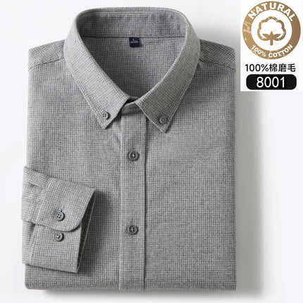 Autumn and Winter New Pure Cotton Brushed Long-Sleeved Shirts for Young and Middle-Aged Plaid Casual Business Men's Shirts Popular on Douyin