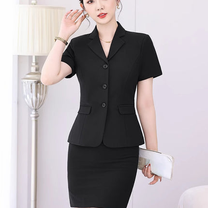 Short-sleeved Suit suit Hotel Lobby Manager Work Clothes Summer Three-button Women's Professional Dress Pants Front Desk Leader Dress