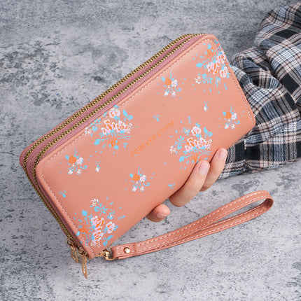 Cross-Border Label Long Versatile Double Zipper Korean Style Student Floral Large Capacity Phone Bag Clutch Soft Coin Purse