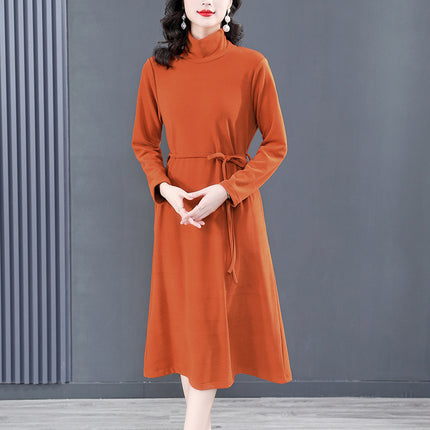 Korean Style Elegant Semi-high Collar Knitted dress Women's 2023 Autumn and Winter New Fashionable Elegant Mid-length Sweater Dress