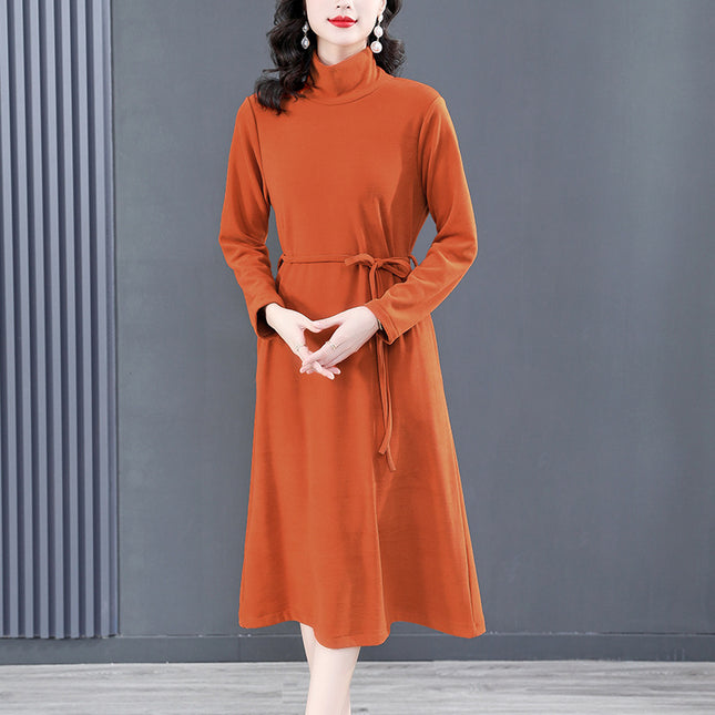 Korean Style Elegant Semi-high Collar Knitted dress Women's 2023 Autumn and Winter New Fashionable Elegant Mid-length Sweater Dress