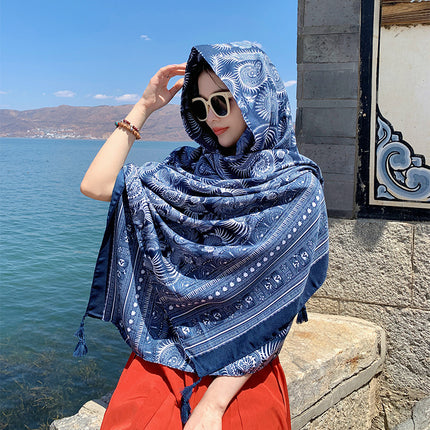 Ethnic Style Scarf, Sun Protection Shawl for Women, Yunnan Qinghai Grassland Travel Wear Silk Scarf, Seaside Beach Towel, Thin Style
