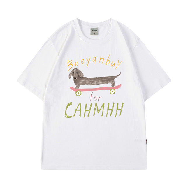 Cross-Border Short-Sleeved T-Shirts for Boys and Girls 2025 New Pet Dog Simple Casual Tops for Couples Hip-Hop Half-Sleeved Handsome