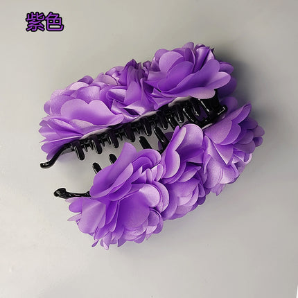 In Stock, Yi Mengling's Same Style Seaside Mermaid-Shaped Oversized Red Rose Flower Banana Hair Clip Accessory