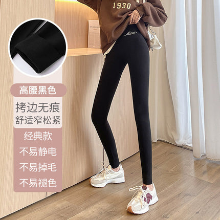 De Rong Shark Pants for Women, Suitable for Wearing Outside in Autumn and Winter, Fleece-Lined Leggings, High-Waisted, Warm Cotton Pants, Double-Sided Brushed Fabric, Can Be Worn Outside