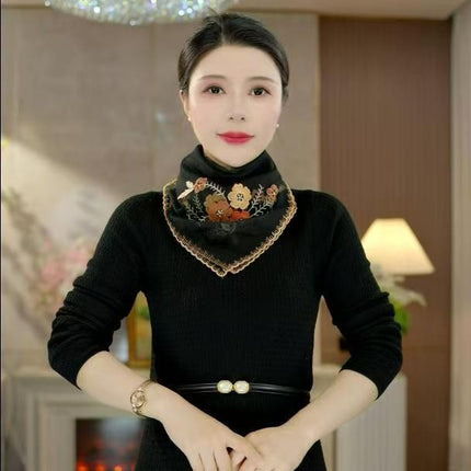 New Style Embroidered Magnetic Buckle Fashionable Multifunctional Square Scarf Spring and Autumn High-End Style Neck Scarf